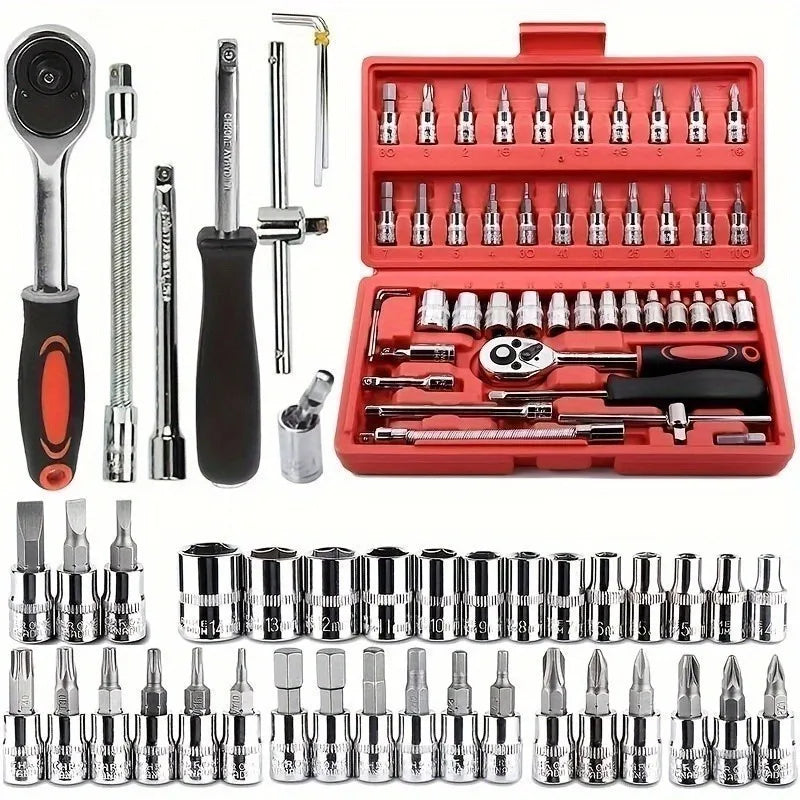 kit de chaves 46 peças, ferramentas para reparos, chaves soquetes, kit de ferramentas com estojo, chave catraca reversível, kit de ferramentas domésticas, kit de manutenção, ferramentas para montagem