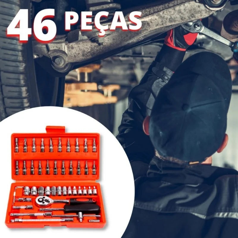 kit de chaves 46 peças, ferramentas para reparos, chaves soquetes, kit de ferramentas com estojo, chave catraca reversível, kit de ferramentas domésticas, kit de manutenção, ferramentas para montagem